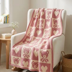 Baby Blanket Crochet Pattern Bundle, 4 Mosaic Crochet PDFs, Teddy Bear Sleeping Bear Duck Elephant, Nursery Baby Shower Gift image 8