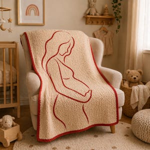 Mönster för virkad filt i mosaik för moderskap, silhuett av gravid kvinna, babyshower-present till blivande mamma, modern DIY-barnrumsdekoration PDF bild 4