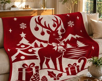 Christmas Reindeer Overlay Mosaic Crochet Blanket Pattern | Festive Winter Deer Throw Chart | Holiday Home Decor PDF | Mosaic Crochet DIY