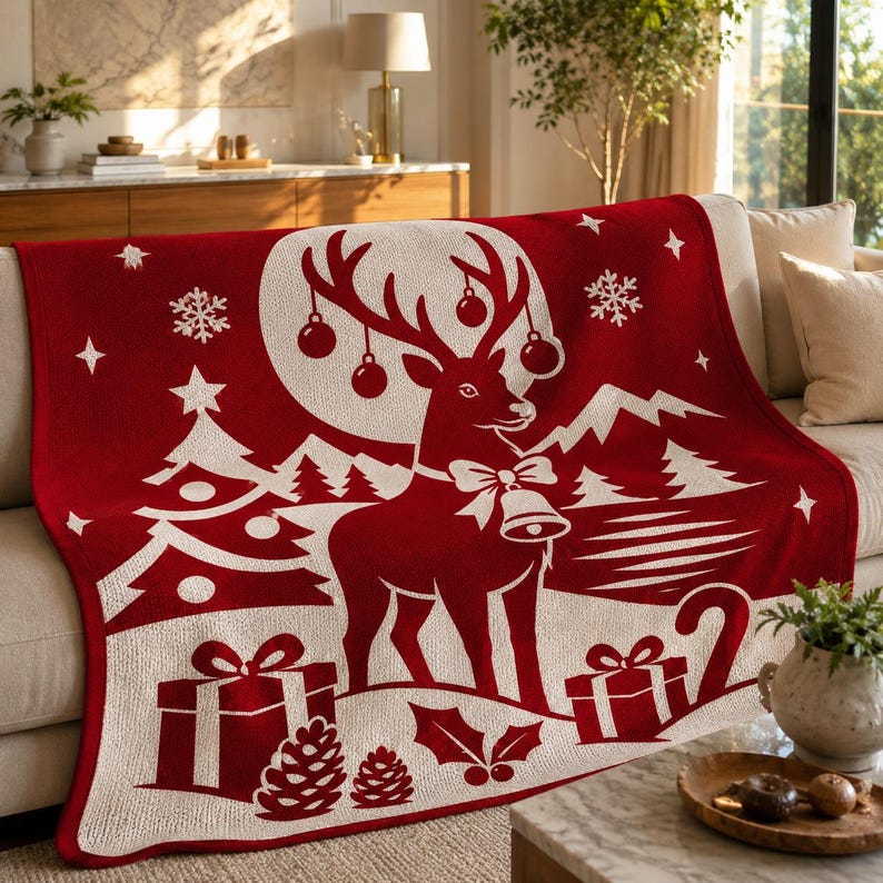 Christmas reindeer overlay mosaic crochet blanket pattern
