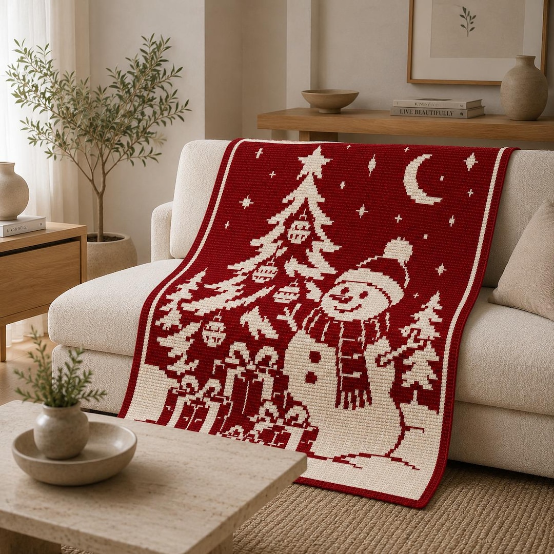 Christmas Snowman Crochet Blanket Pattern (Overlay Mosaic PDF)