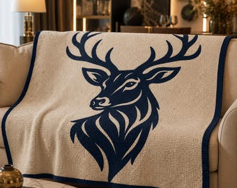 Deer Mosaic Crochet Blanket Pattern, Overlay Mosaic Crochet PDF, Animal Afghan Crochet Pattern, Beginner Friendly Chart, Modern Home Decor