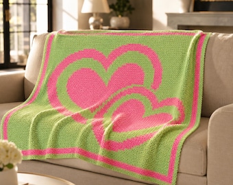 Heart Mosaic Crochet Blanket Pattern PDF, Beginner Friendly Afghan Chart, Modern Crochet Throw, Digital Pattern for Valentine Gift Decor