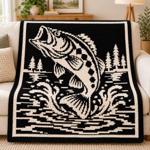 Bass Fish Mosaik Virkad filtmönster PDF | Vildvattenbas bild 2