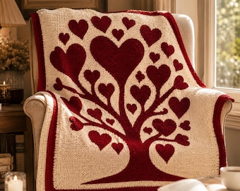 Heart Tree Mosaic Crochet Blanket Pattern PDF - Overlay Mosaic Crochet Throw - Valentine Afghan Pattern - Heart Tree Decor -Instant Download