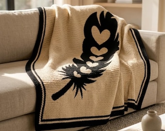 Mosaic Crochet Blanket Pattern PDF - Feather of Hearts Overlay Mosaic Crochet Afghan - Heart Throw Crochet Pattern - Digital Download