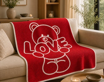 Teddy Bear Mosaic Crochet Pattern, Love Heart Blanket Design, Overlay Crochet Chart, Beginner Baby Blanket PDF, Valentines DIY Gift