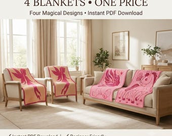 4 Mosaic Crochet Blanket Patterns Bundle, Fairy Pony Baby Girl Overlay Patterns, Beginner Digital PDF Crochet Charts, Nursery Decor Gift