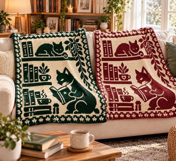 Cat Library overlay mosaic crochet pattern