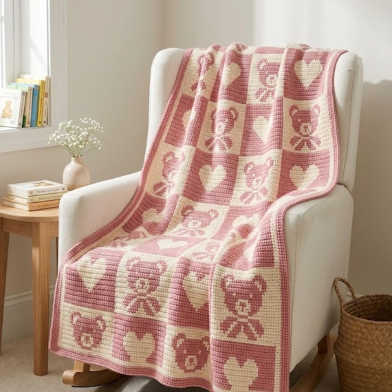 Teddy Bear with Hearts overlay mosaic crochet pattern