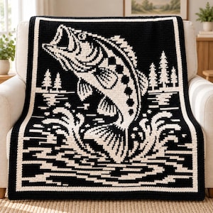 Bass Fish Mosaik Virkad filtmönster PDF | Vildvattenbas bild 1