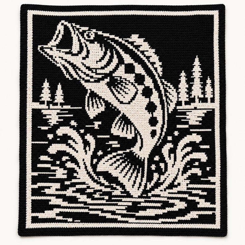 Bass Fish Mosaik Virkad filtmönster PDF | Vildvattenbas bild 7