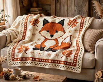 Fox Mosaic Crochet Blanket Pattern PDF, Autumn Fox Crochet Pattern, Easy Animal Throw, Digital Download