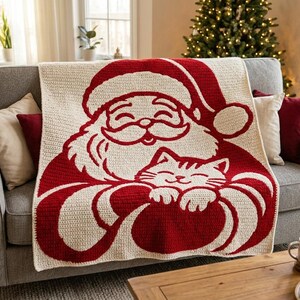 Santa Crochet Blanket Pattern, Christmas Cat Mosaic PDF image 5