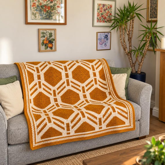 Honeycomb Throw overlay mosaic crochet pattern