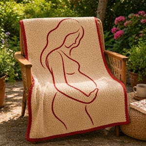 Mönster för virkad filt i mosaik för moderskap, silhuett av gravid kvinna, babyshower-present till blivande mamma, modern DIY-barnrumsdekoration PDF bild 6