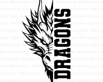 Dragons SVG, Dragons SVG Cricut, Dragons Cutfile, Dragons Sublimation, Gift, T Shirt, PNG, Dragons Head Sillhoutte, Dragons School Mascot