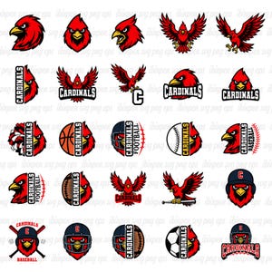 Pacote com 25 Cardinals SVG PNG, Arquivo de Corte Cardinals Cricut, Vetor, Mascote da Escola Cardinals, Beisebol Cardinals, Futebol Americano, Camiseta, Cheers, Logotipo