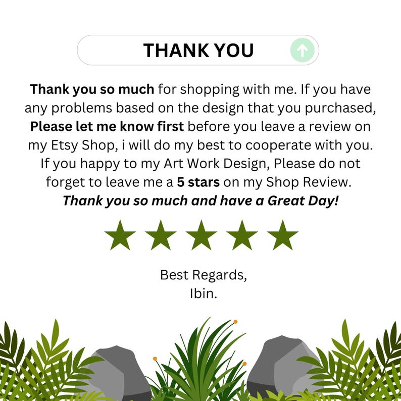 May include: Thank you message with five green stars and the text "Thank you so much and have a Great Day!"  Best Regards, Ibin.