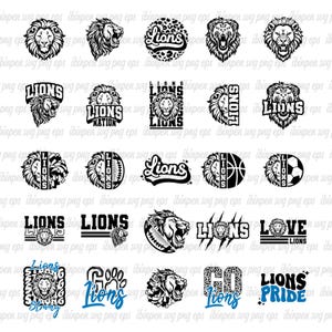 Lions SVG, 25 Lions SVG Bundle, Lions Cutfile, Lions Svg Cricut, Lions School Mascot, Lions Silhouette, PNG, Lions Svg For Gift, Birthday