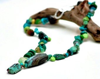 Turquoise Statement Necklace Multi Genuine Stone Neck Piece Gemstones Vintage Beads One Of A Kind Stone Jewelry