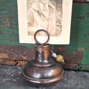 Upcycled Antique Doorknob Photo Stand: Mottled Bronze and Copper Colors with Agate Drop