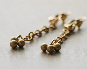 Triple Ball Drop Long Earrings Golden Brass Drop Hinged Ear