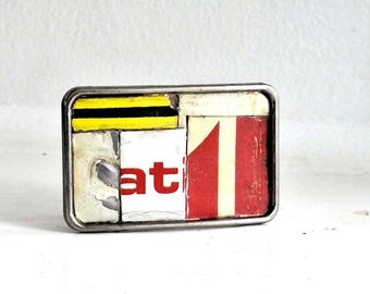 Handmade License Plate Belt Buckle: Upcycled Metal Mosaic 