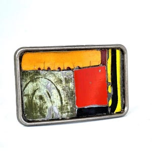 License plate belt buckle Yellow White # 10 handmade rage buckles Handmade License Plate Belt Buckle: Upcycled Metal Mosaic  main image 4