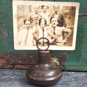 Antique Doorknob Photo Display Stand: Salvaged with Vintage Lucite Pale Green Drop