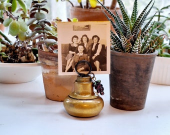 Picture Frame Stand Antique Door Knob Photo Display Stand, Mementos Photographs Ephemera, Postcards, Tabletop, Brass Glass Grapes Bead