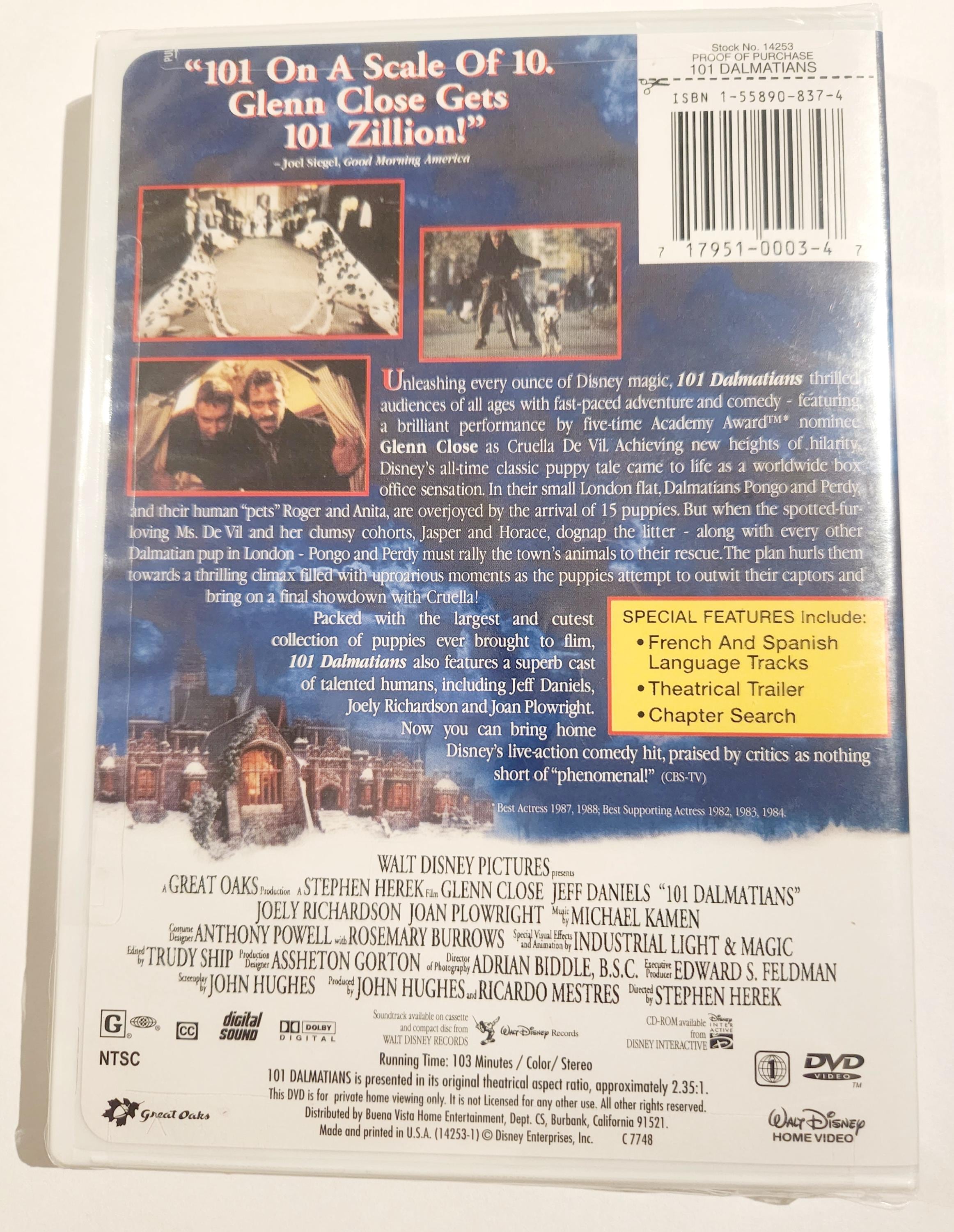 101 Dalmatians Disney DVD Glenn Close 1996 Vintage NEW & SEALED - Etsy