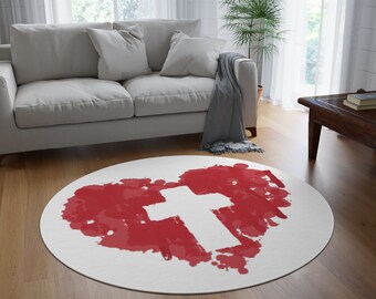 Round Rug Cross X Red Heart