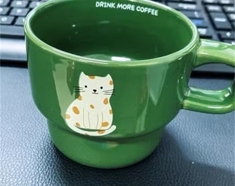 Green cute kitten coffee cup, mug