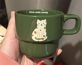 Green cute kitten coffee cup, mug