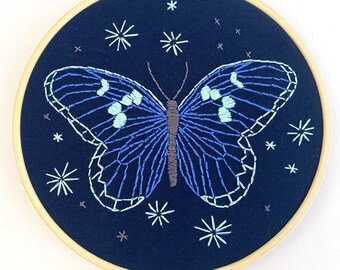 Blue Butterfly Embroidery Pattern - PDF