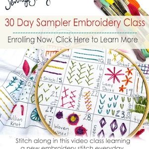 30 Day Sampler Embroidery Class - Volume 1- (Kit and Video Class)