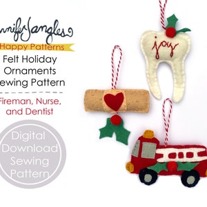 Fireman, Nurse, and Dentist Felt Holiday Ornaments - PDF