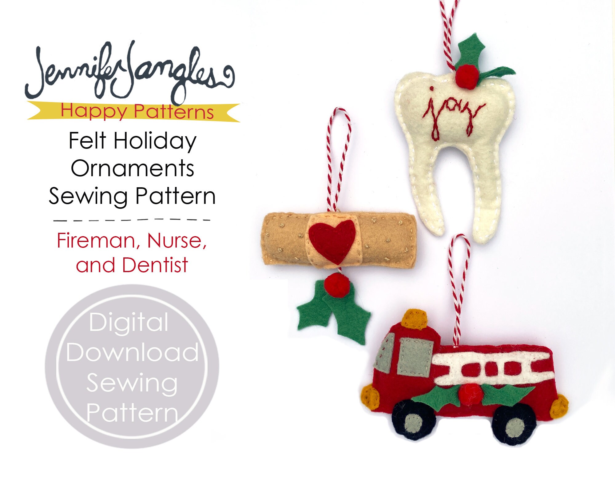 Felt Holiday Ornaments Sewing Pattern - Digital – Jennifer Heynen Creative  Co.