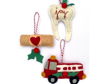 Fireman, Nurse, and Dentist Felt Holiday Ornaments Sewing Pattern