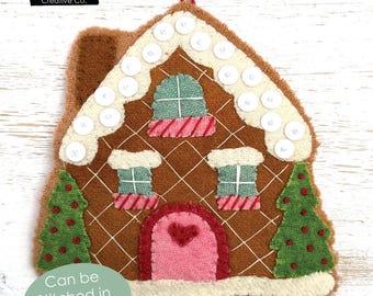 Nähvorlage für ein Lebkuchenhaus-Ornament aus Wolle