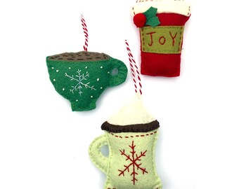 Warm Drinks Felt Holiday Ornaments Sewing Pattern - Digital