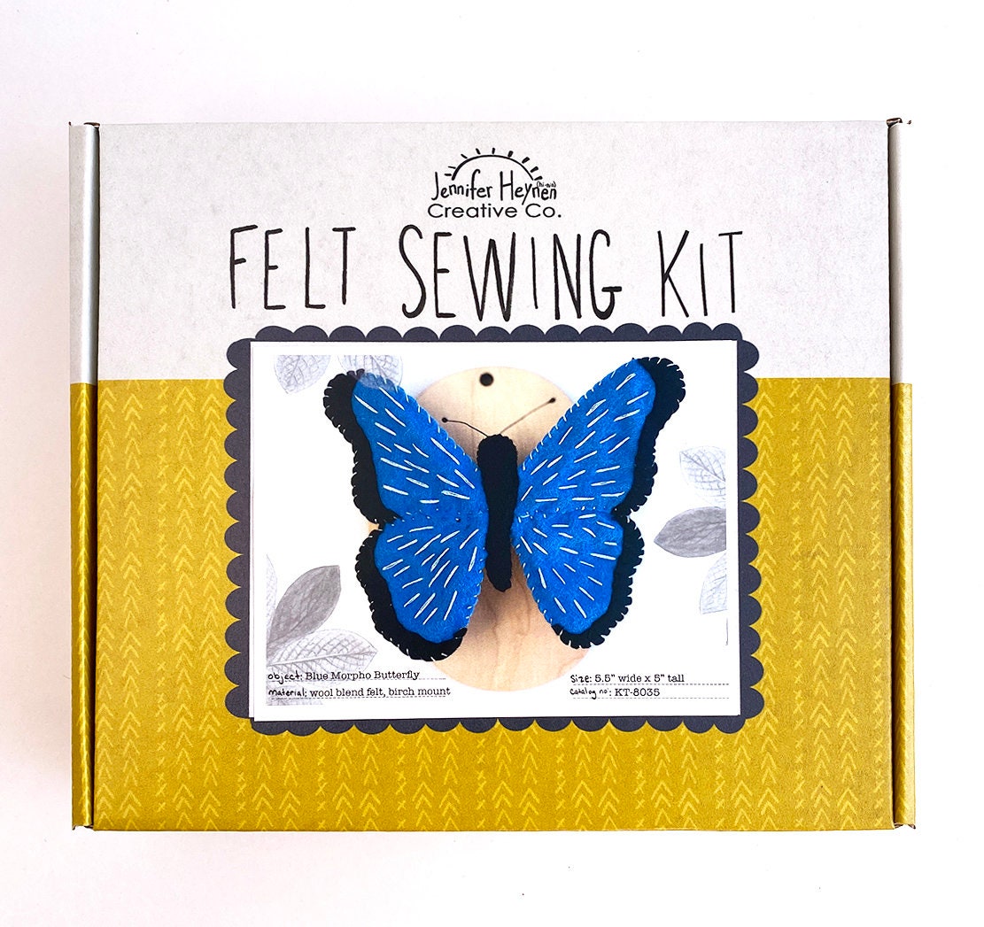 Blue Morpho Butterfly Felt Sewing Kit With Wood Mount Etsy