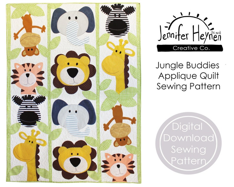 Jungle Buddies Applique Quilt Sewing Pattern image 1