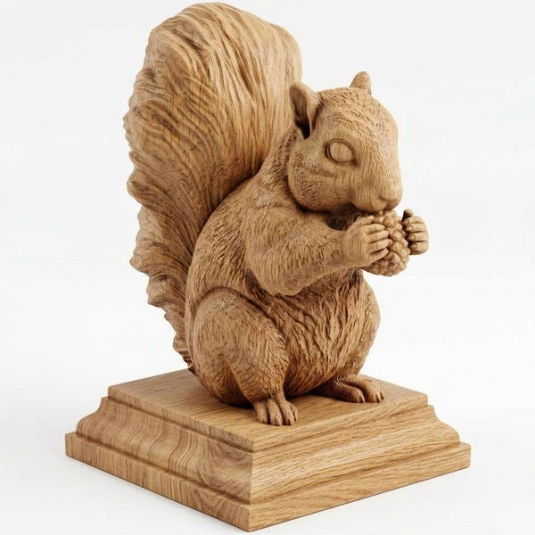Squirrel Newel Post Finial in Unpainted Oak