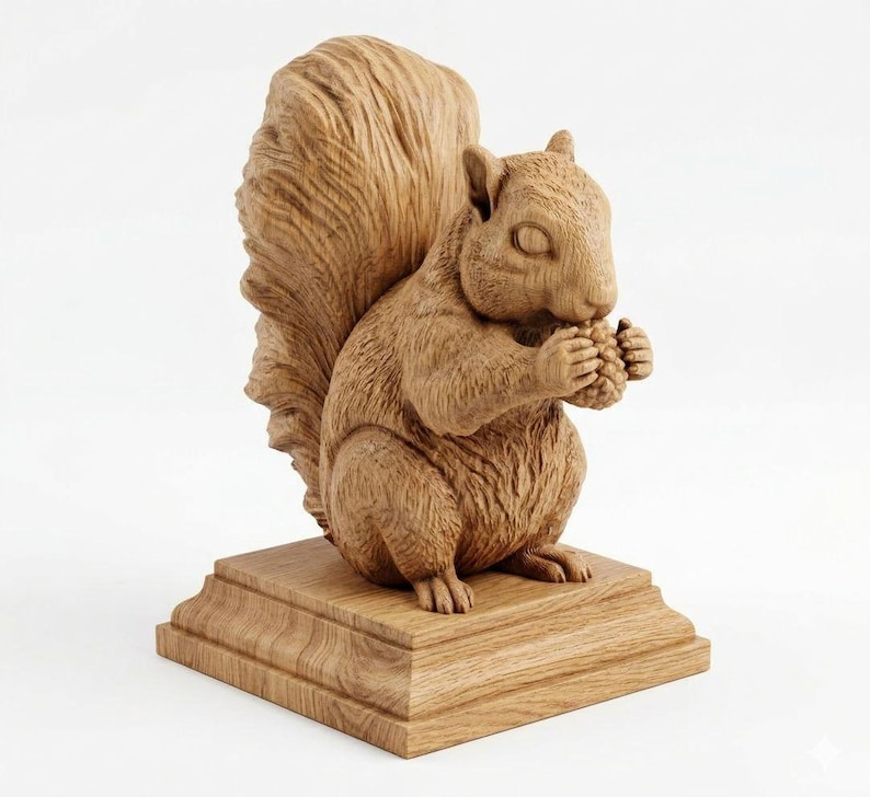 Squirrel Newel Post Finial in Unpainted Oak image 1