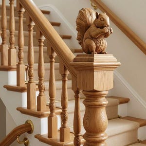 Squirrel Newel Post Finial in Unpainted Oak image 4