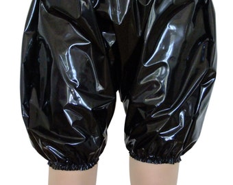 Shiny Black PVC Bloomers (Pants, Shorts, Underwear).  Glossy Plastic.  2 Sizes (l/xl, xxl/xxxl).  Elasticated, Unisex.