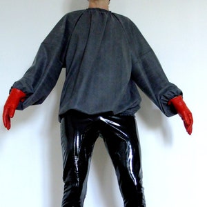 T-shirt noir en caoutchouc avec manches longues, mélange de latex, haut de sauna élastique, taille unique unisexe, jeu de rôle caoutchouteux, coupe ample