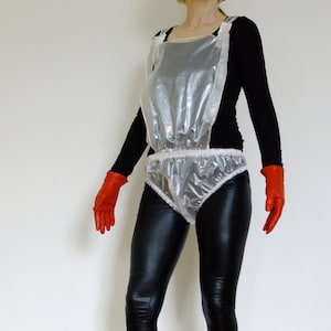 PVC Romper Pants: Shiny White Plastic Bibbed Knickers, Roleplay Underwear